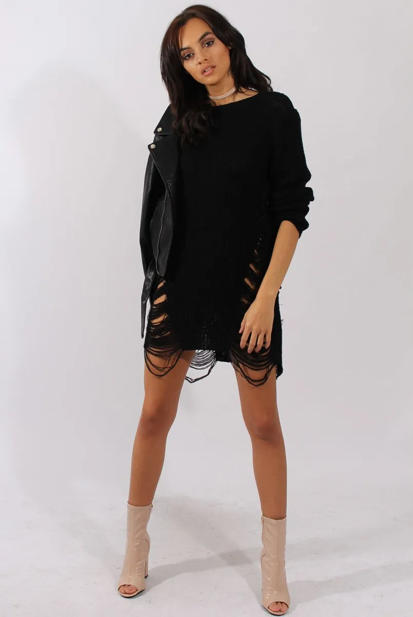 Black Distressed Jumper Dress - Kim