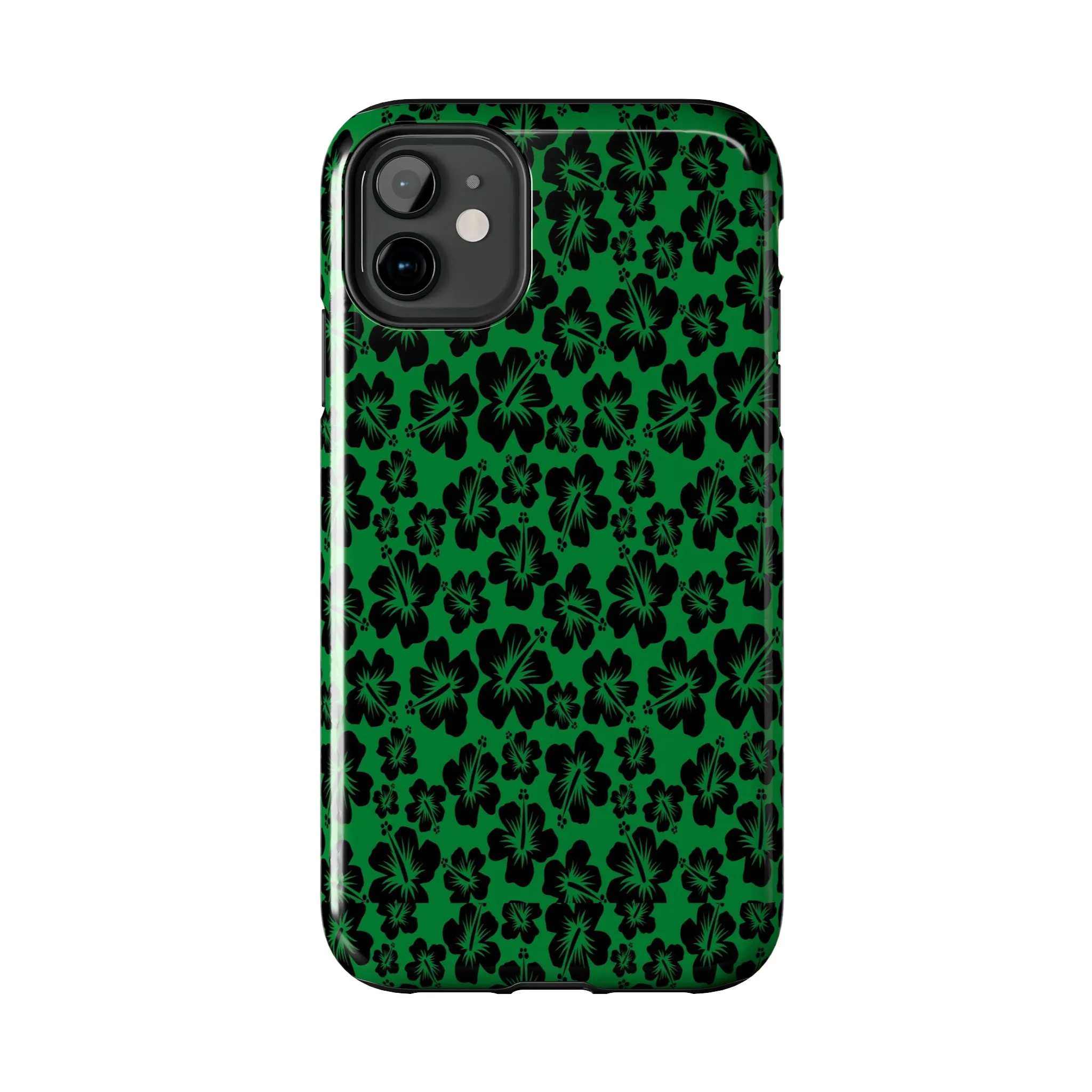 Black Hibiscus on Green iPhone Tough Phone Cases