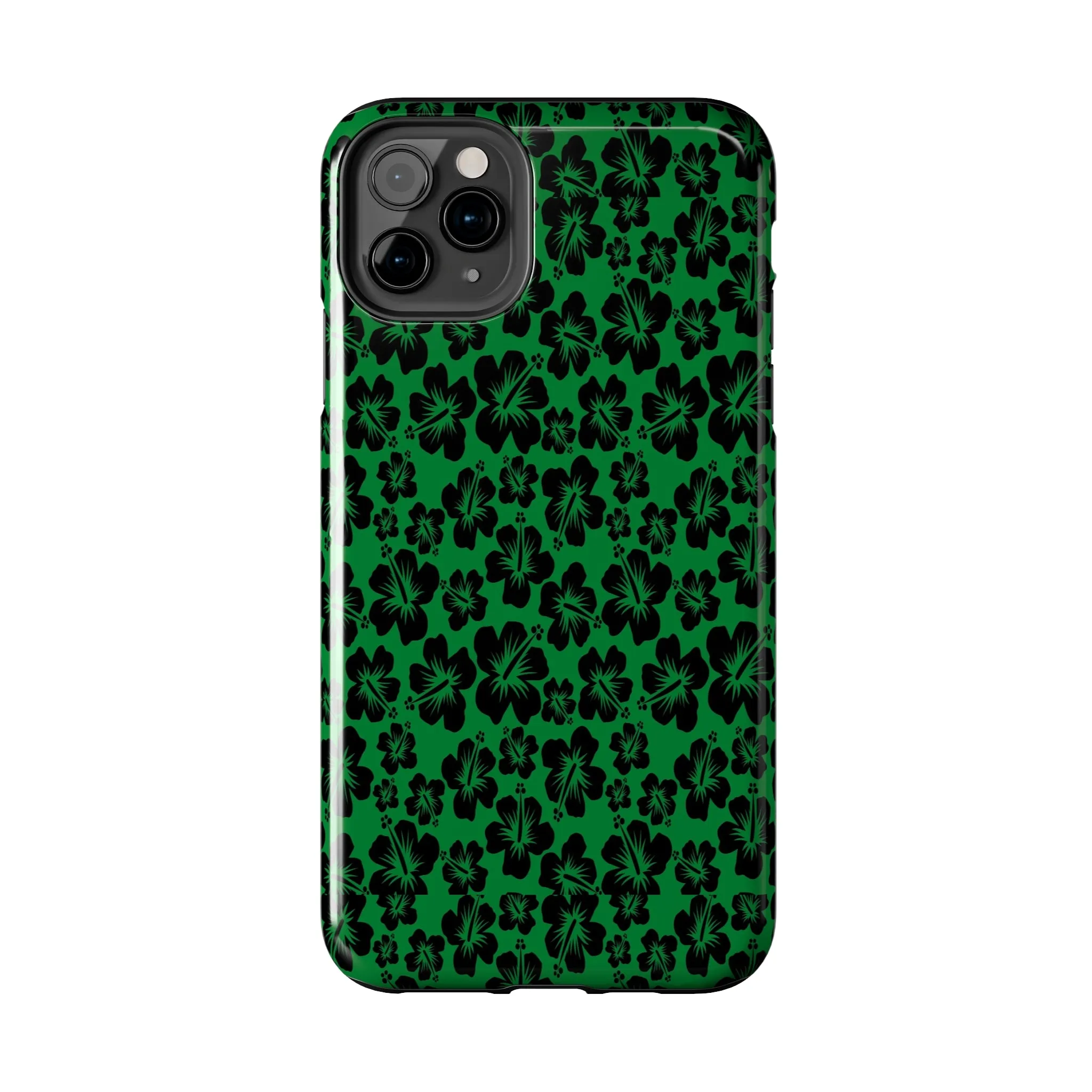 Black Hibiscus on Green iPhone Tough Phone Cases