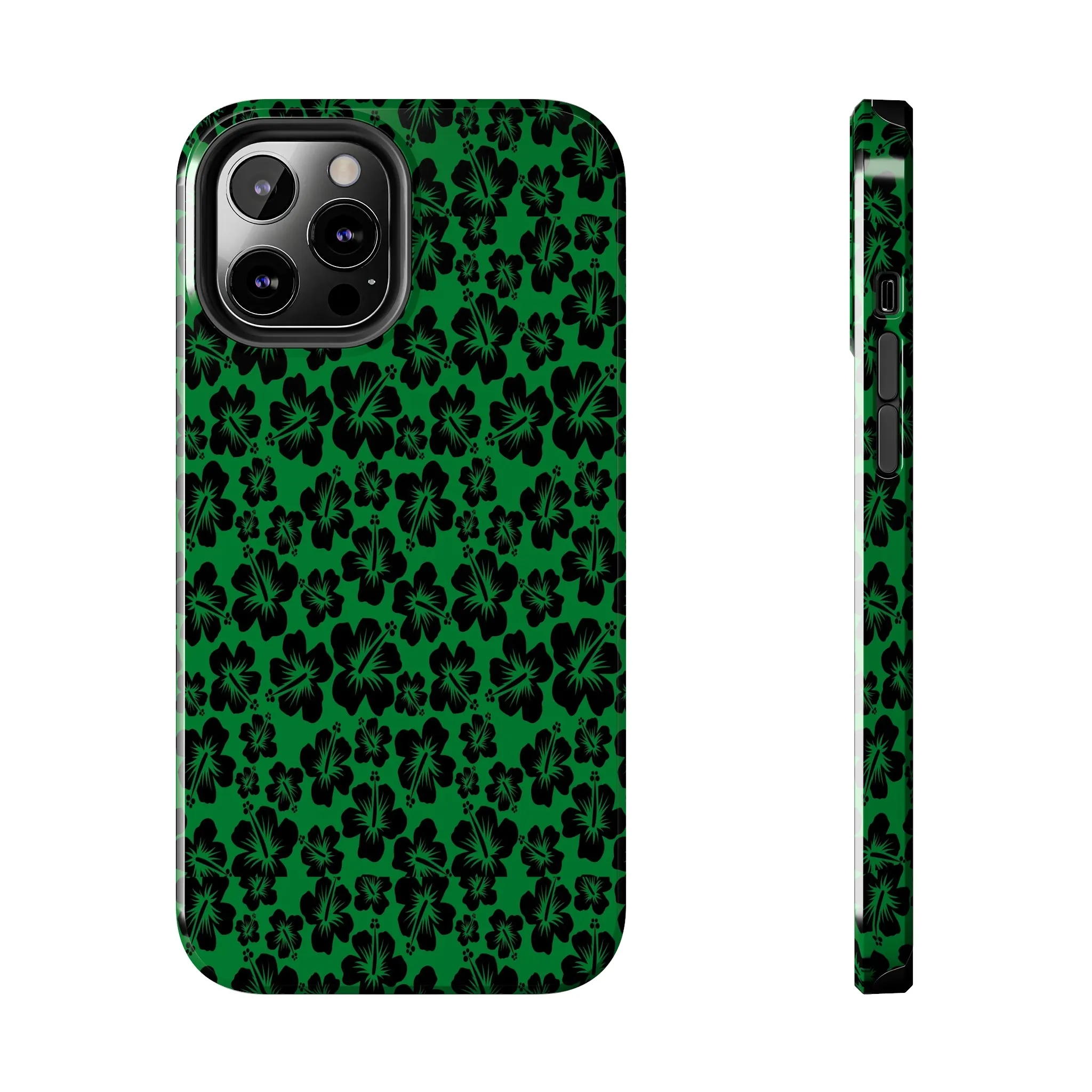 Black Hibiscus on Green iPhone Tough Phone Cases