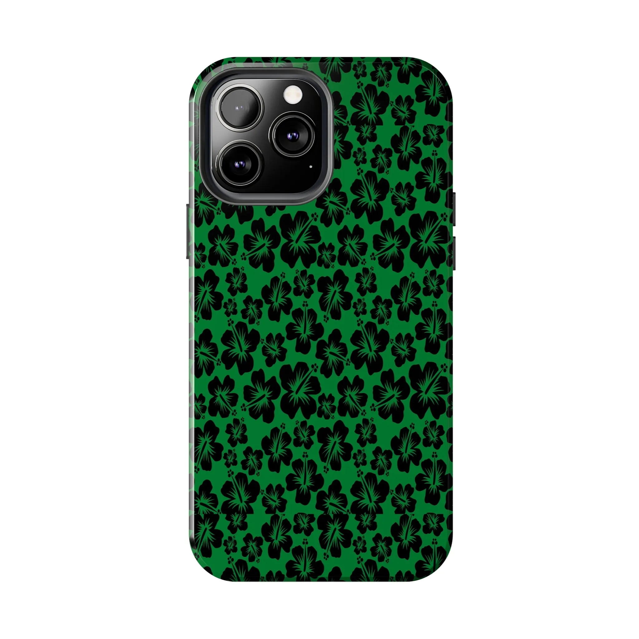 Black Hibiscus on Green iPhone Tough Phone Cases