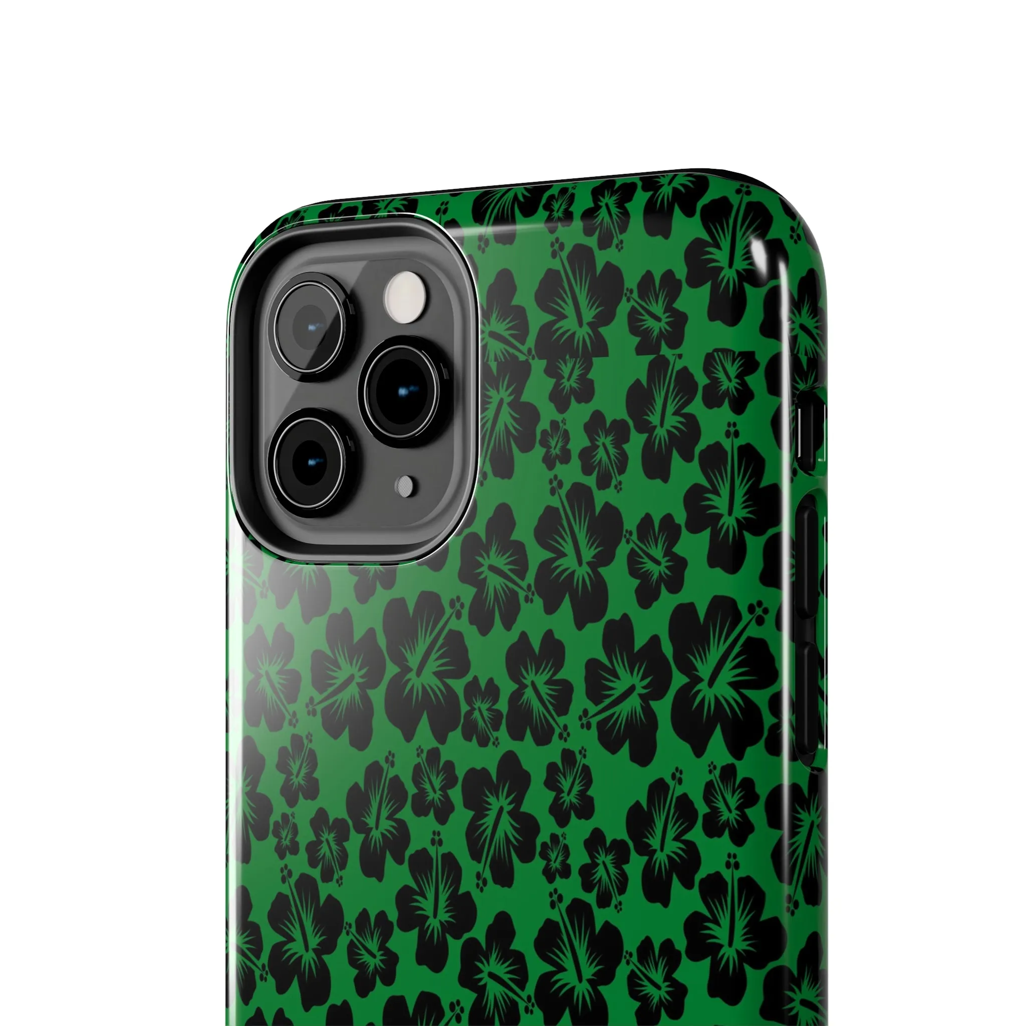 Black Hibiscus on Green iPhone Tough Phone Cases