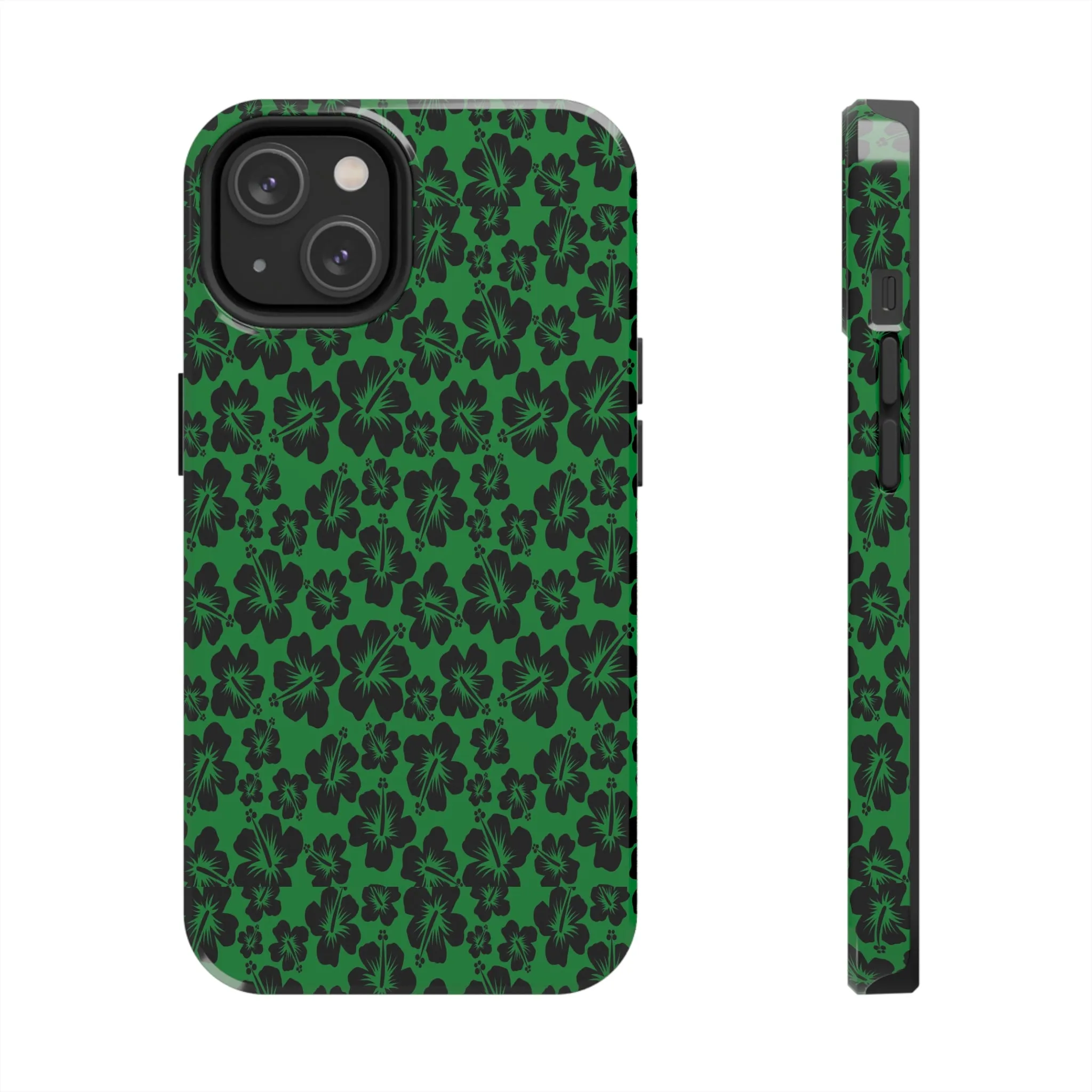 Black Hibiscus on Green iPhone Tough Phone Cases