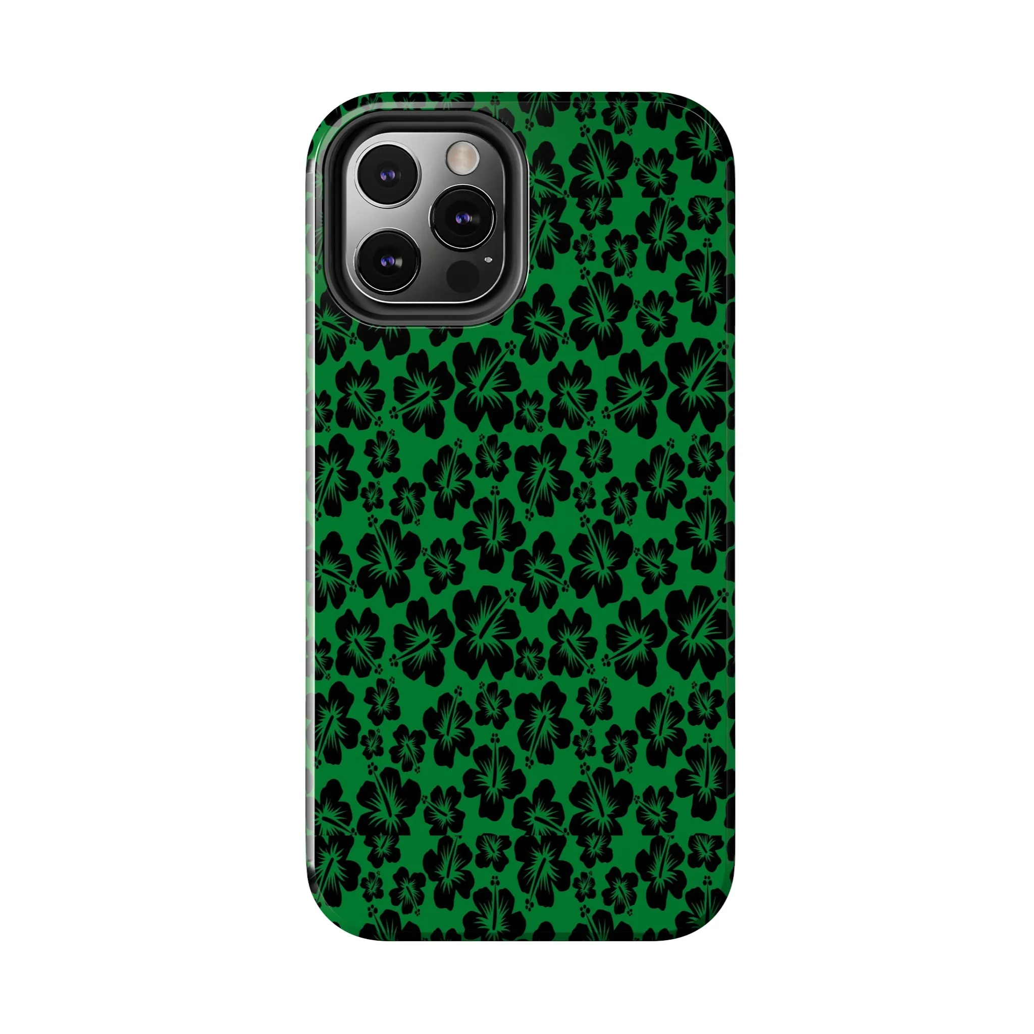 Black Hibiscus on Green iPhone Tough Phone Cases