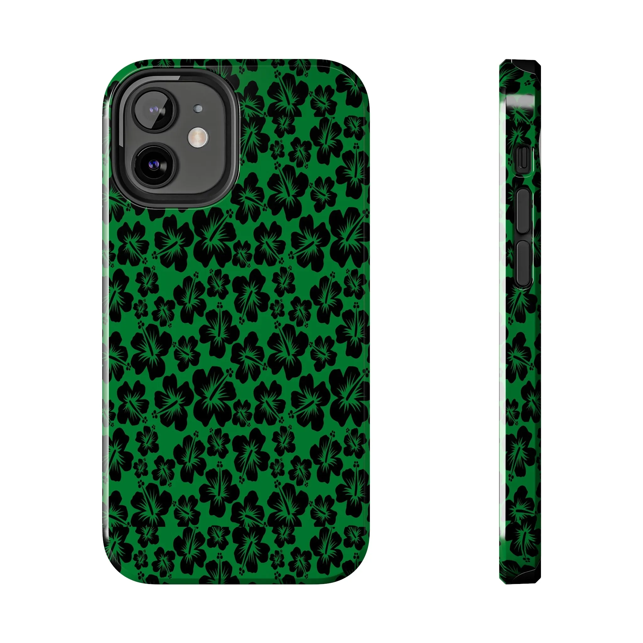 Black Hibiscus on Green iPhone Tough Phone Cases