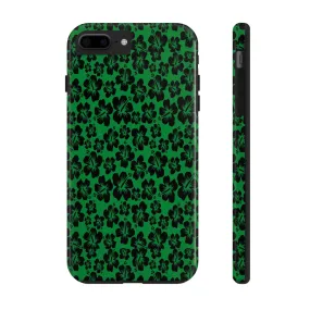 Black Hibiscus on Green iPhone Tough Phone Cases