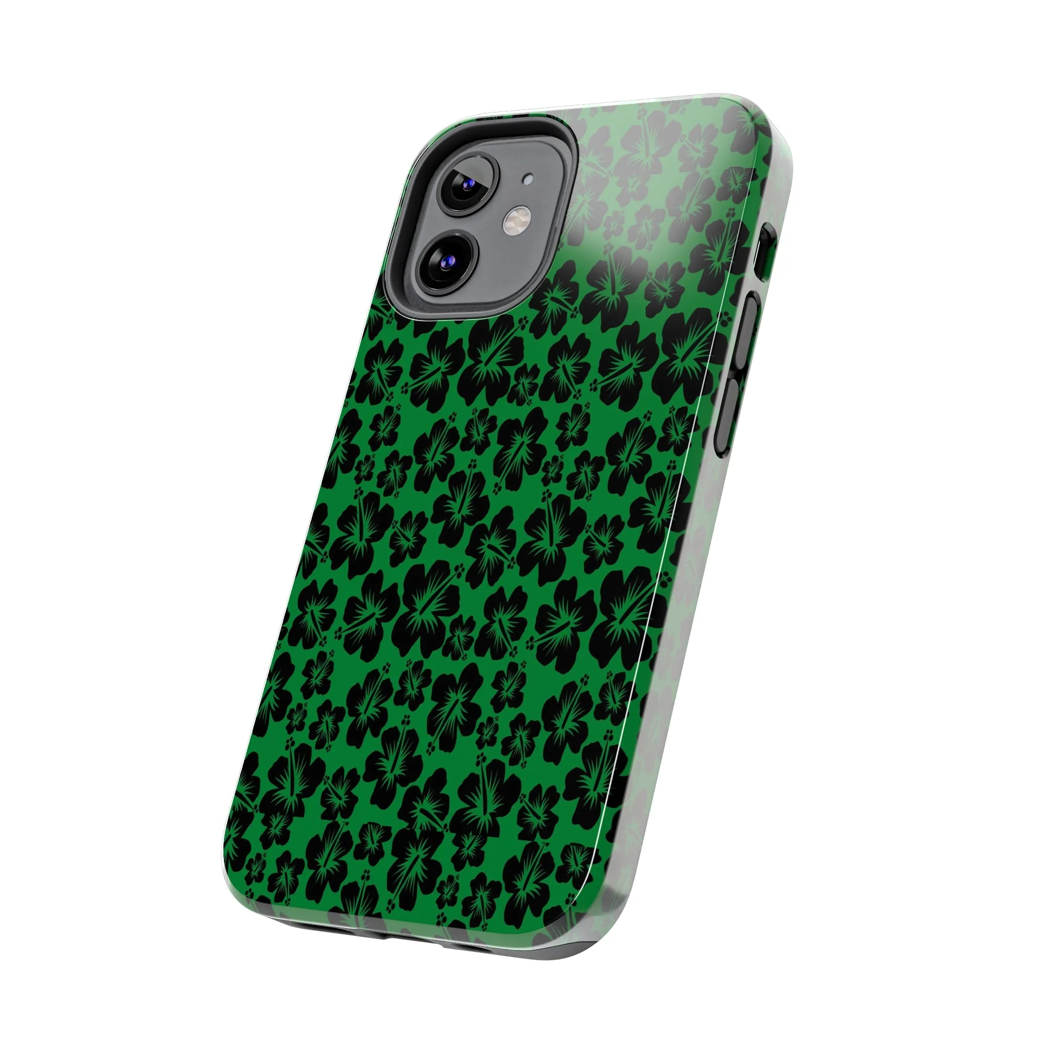 Black Hibiscus on Green iPhone Tough Phone Cases