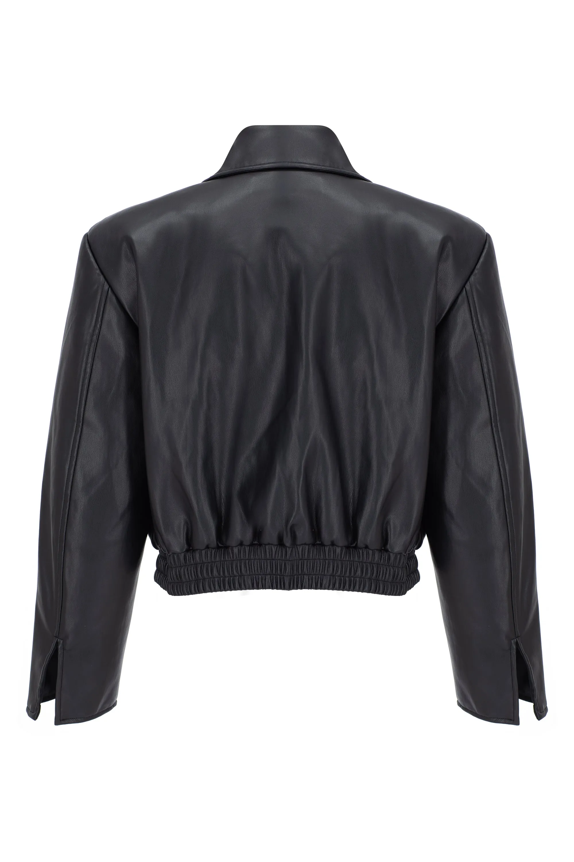 BLACK VEGAN LEATHER BOMBER JACKET