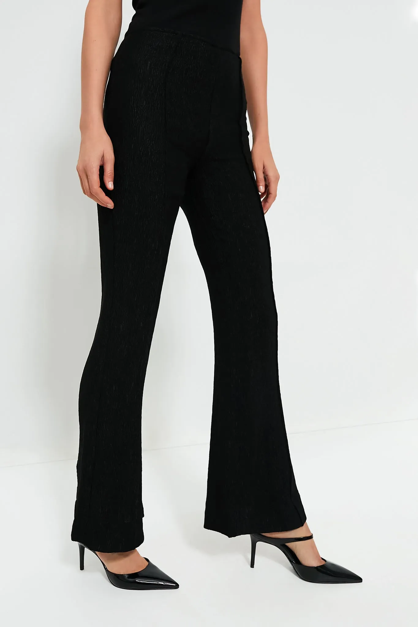 Black Viscose Stretch Crepe Flared Pants