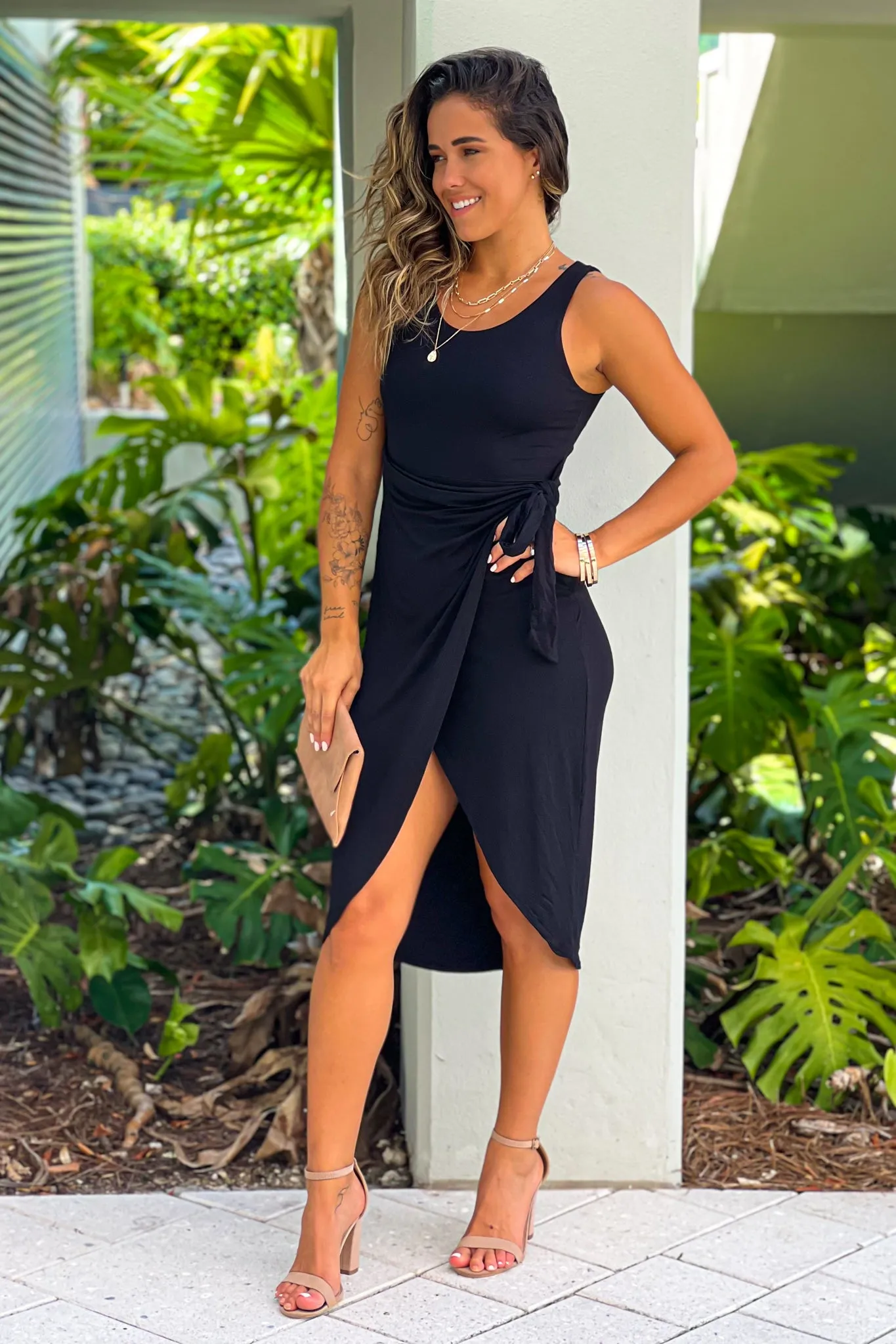 Black Wrap Midi Dress