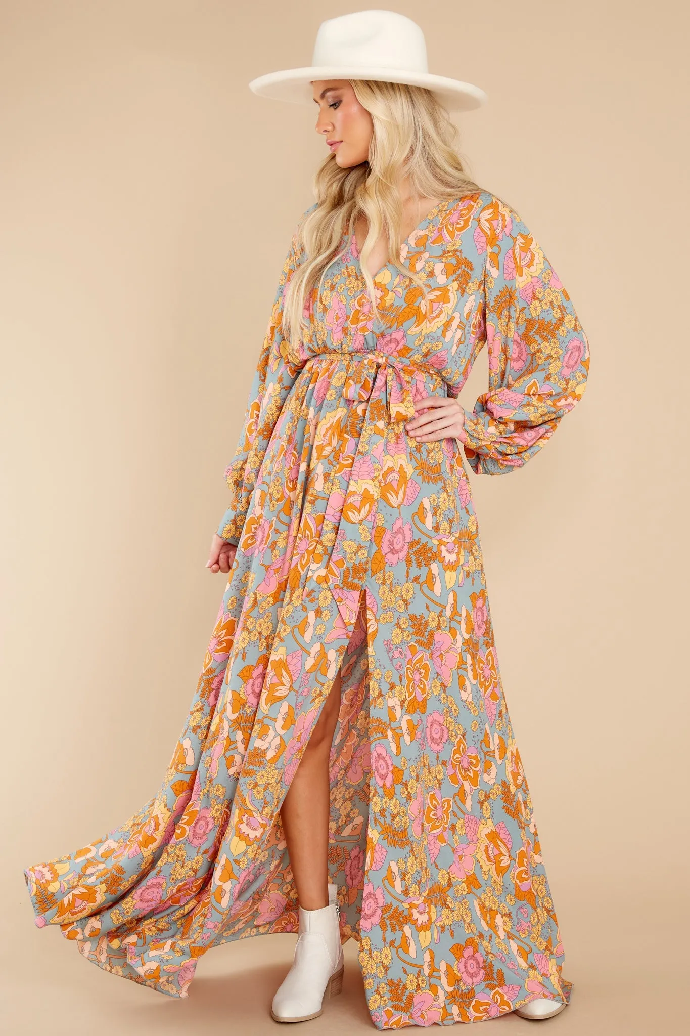 Blooming Sensation Dusty Jade Floral Print Maxi Dress