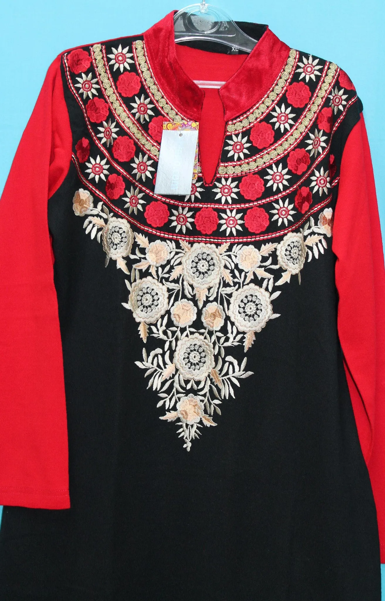 Blouse 5530 Black & Red Shirt Kurti Winter Wear Large Size