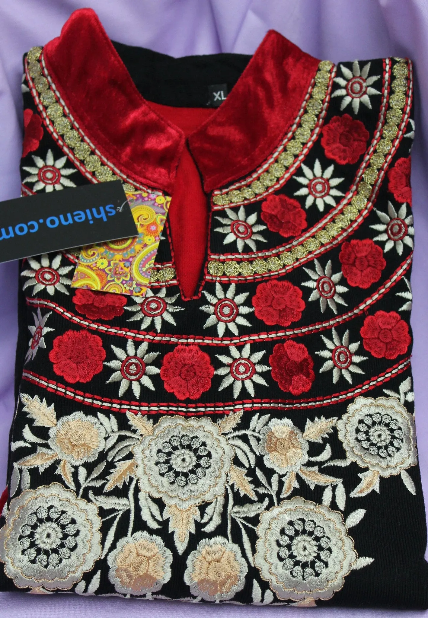 Blouse 5530 Black & Red Shirt Kurti Winter Wear Large Size