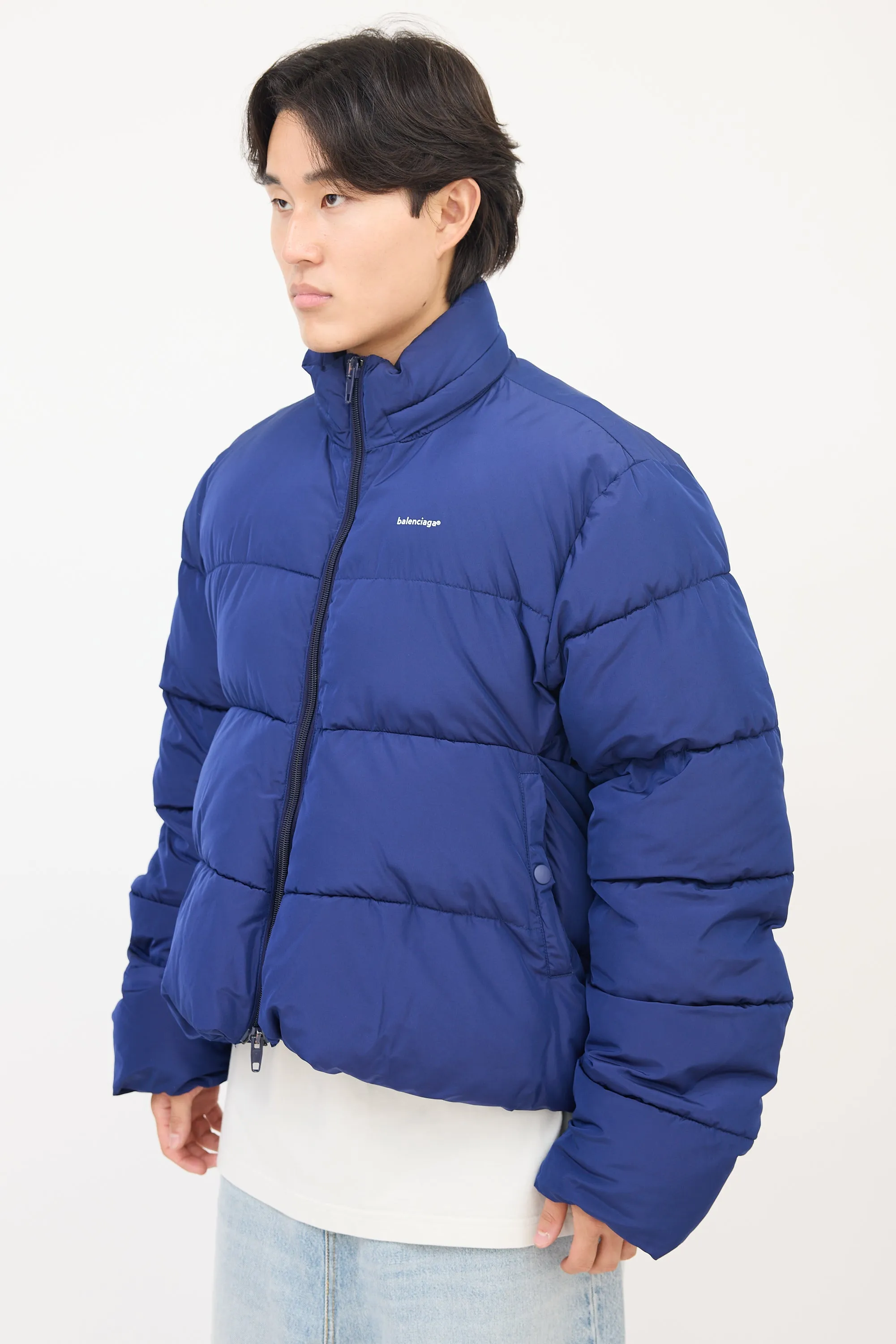 Blue Chest Logo Puffer Jacket