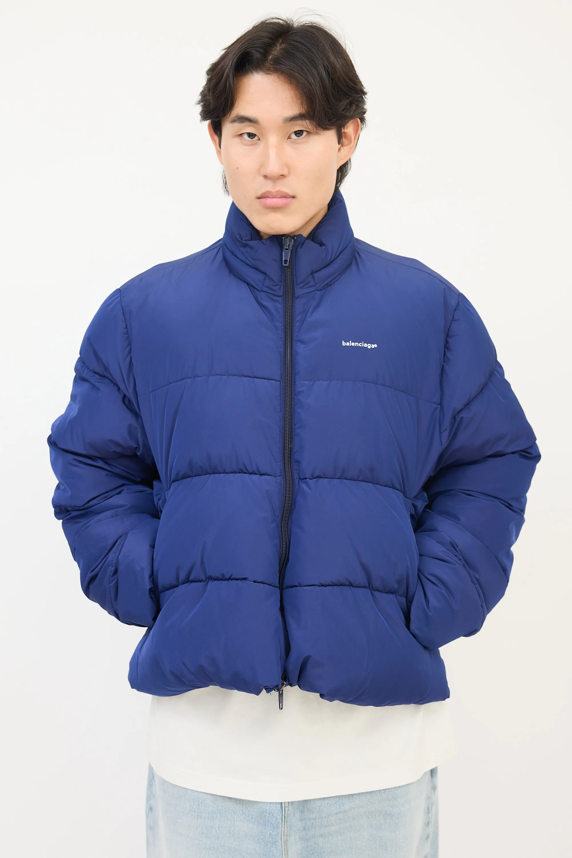 Blue Chest Logo Puffer Jacket