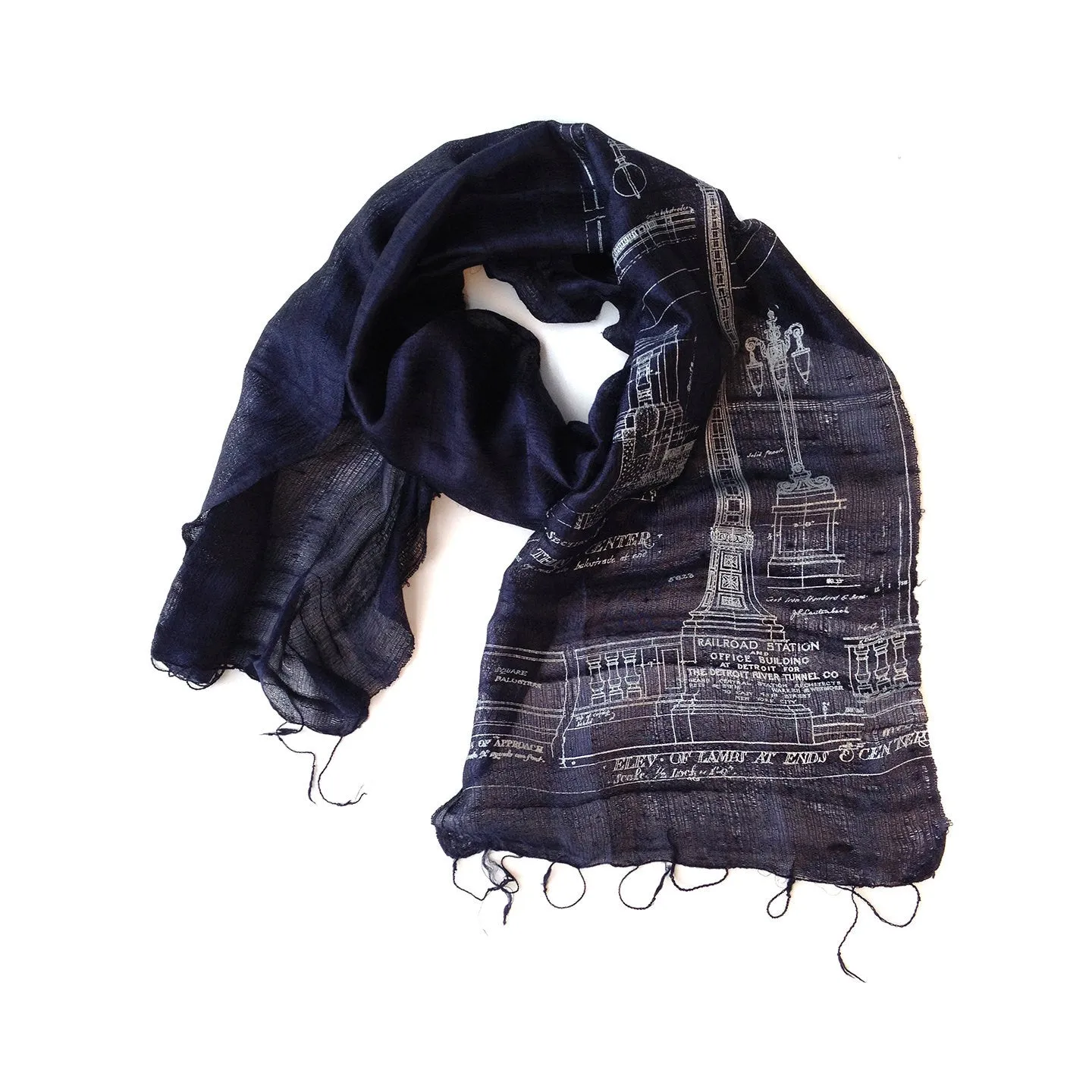 Blueprint Silk Scarf: Detroit's Train Station Ironwork.