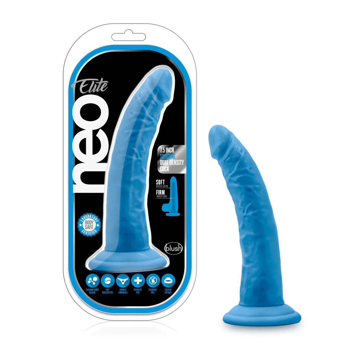 Blush Neo Elite Blue 7.5 Inch Long Silicone Dildo