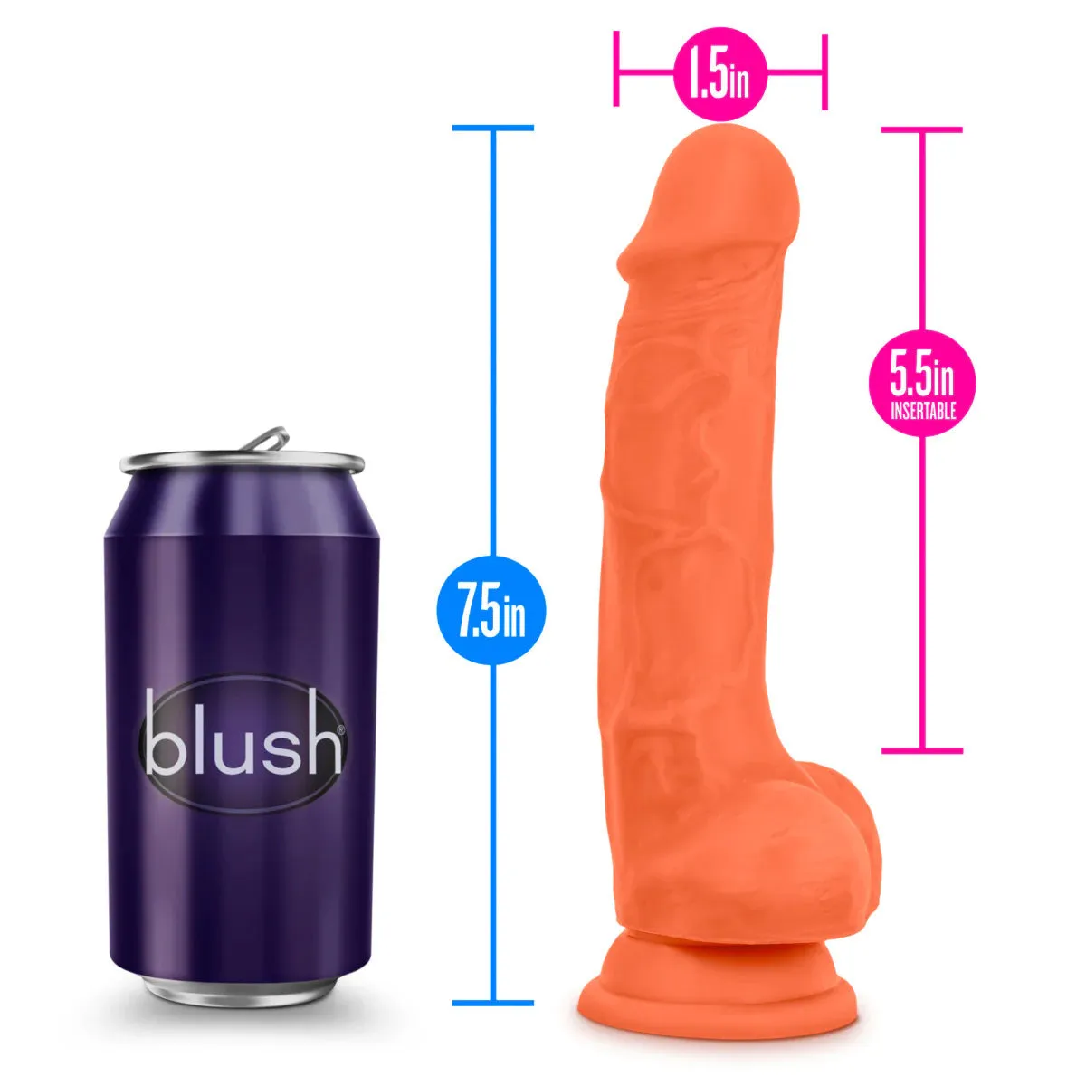 Blush Neo Elite Orange 7.5 Inch Silicone Dual Density Suction Cup Dildo