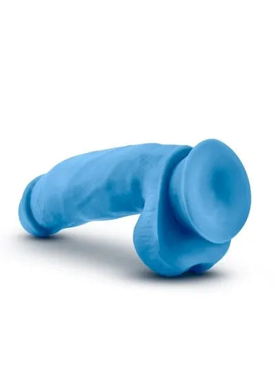 Blush Neo Neon Blue Elite 7 Inch Silicone Dual Density Cock with Balls