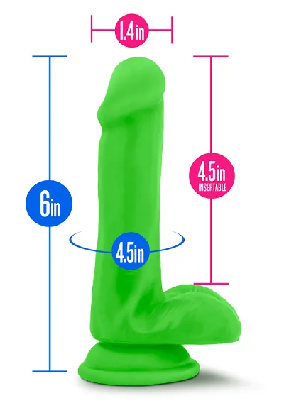 Blush Neo Neon Green 6 Inch Dual Density Cock With Balls