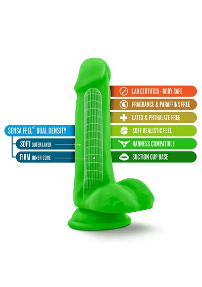 Blush Neo Neon Green 6 Inch Dual Density Cock With Balls