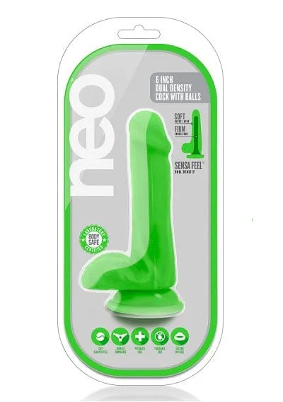 Blush Neo Neon Green 6 Inch Dual Density Cock With Balls