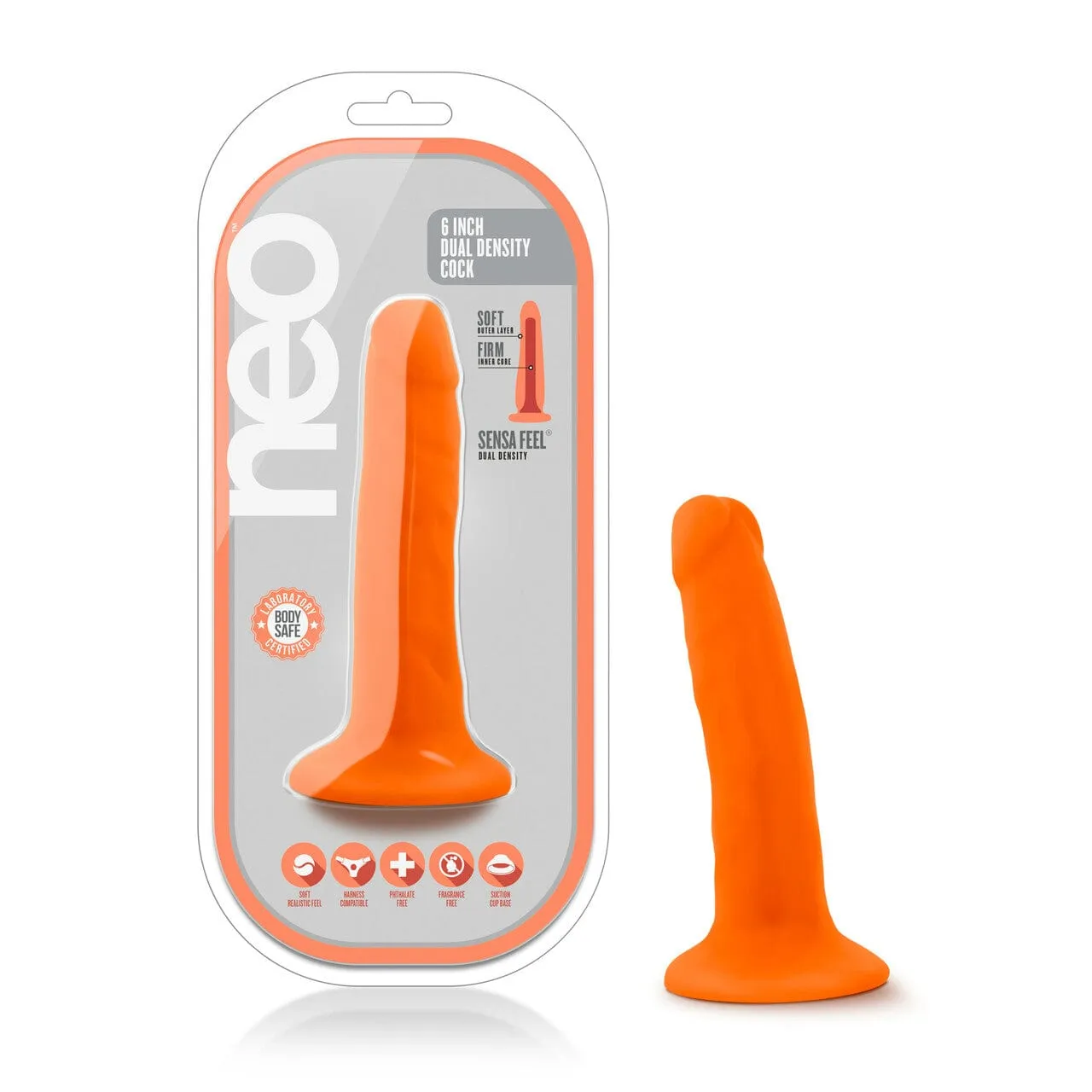 Blush Neo Neon Orange 6 Inch Dual Density Cock