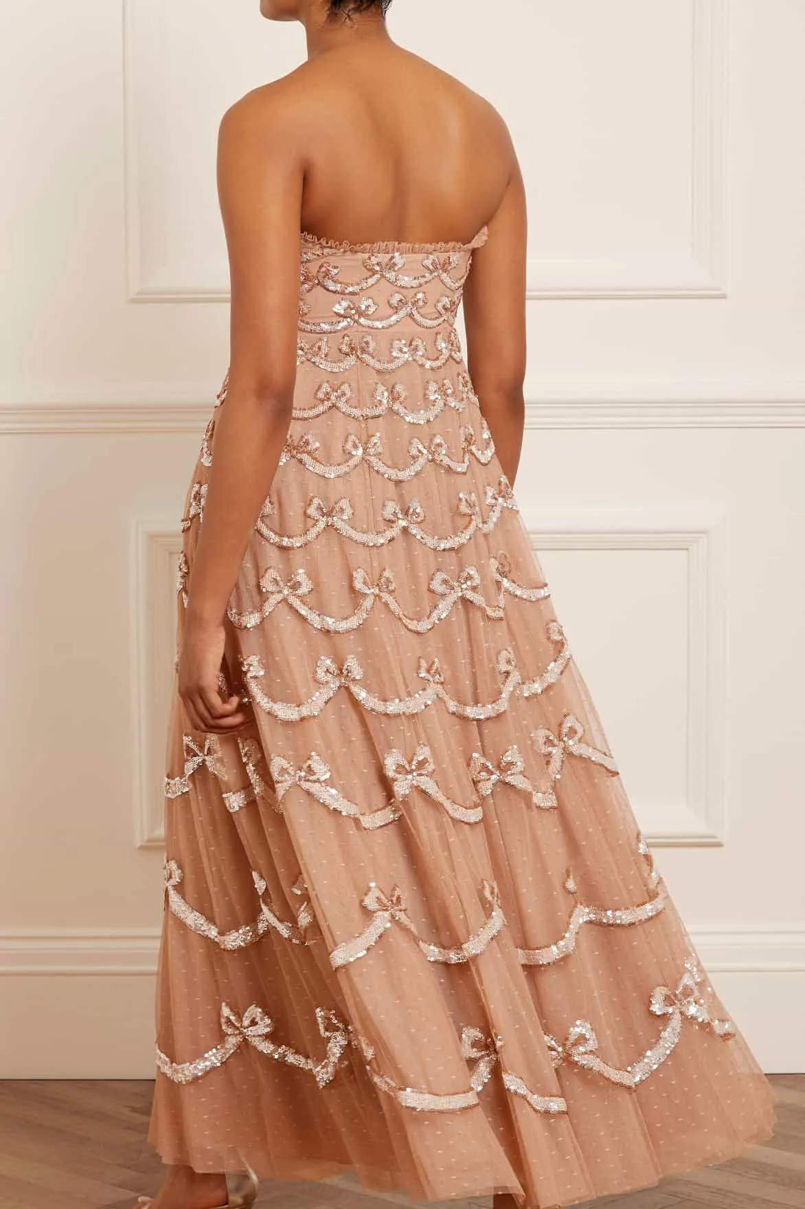 Bow Sequin Strapless Gown