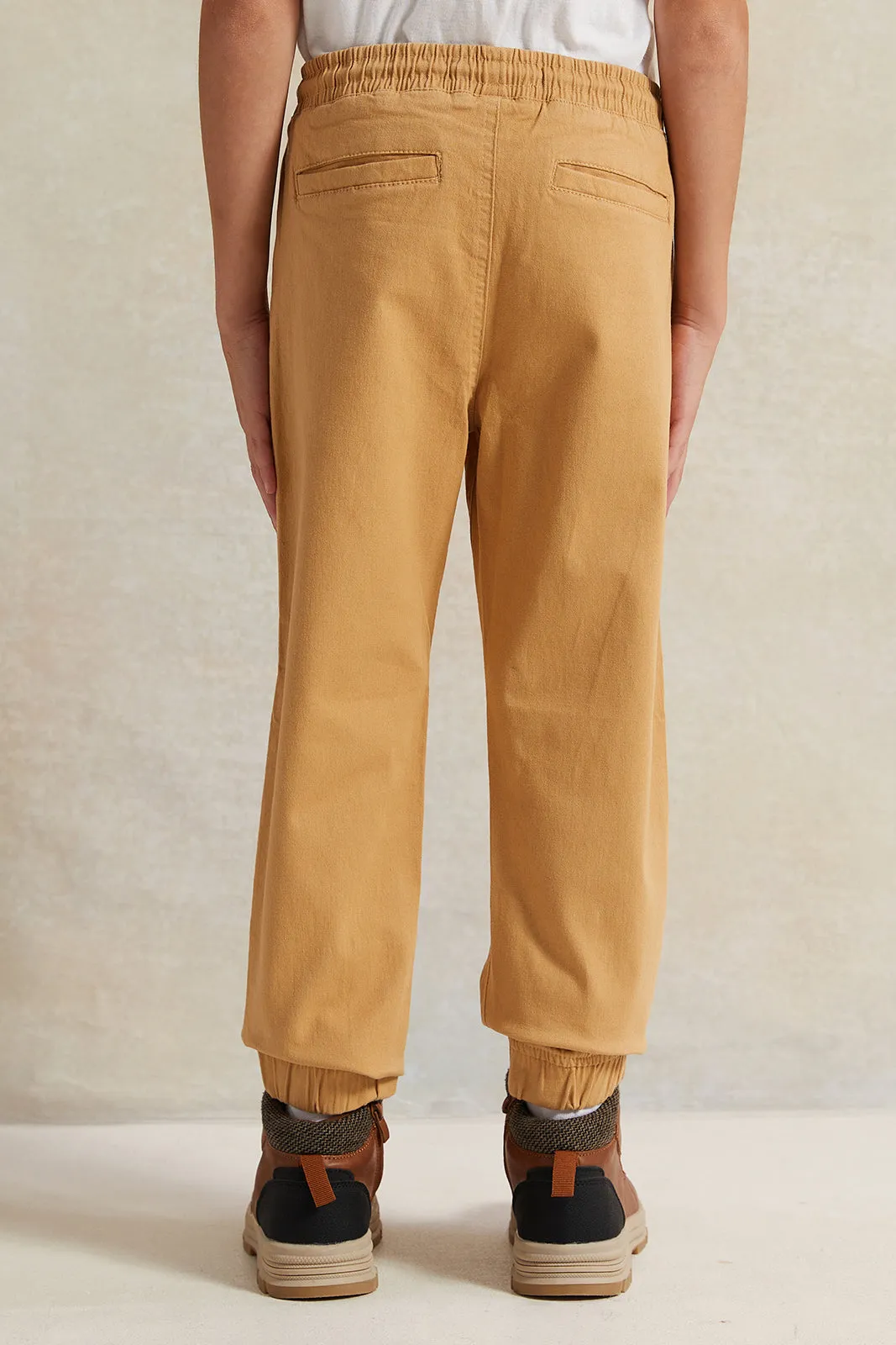 Boys Beige Twill Joggers