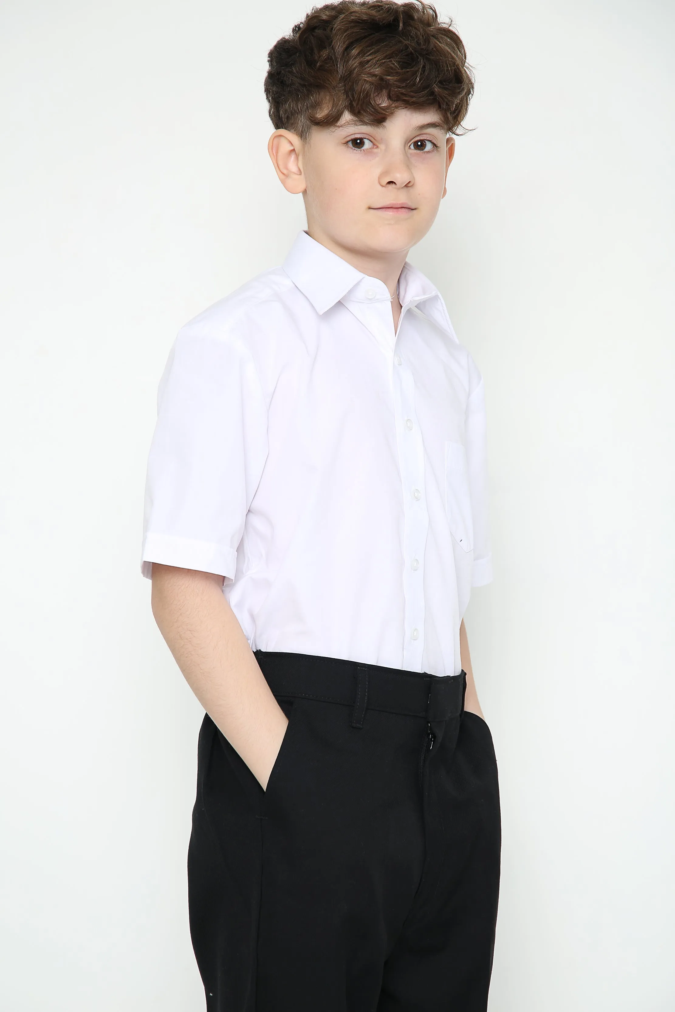 Boys White Plus Fit Short Sleeve School Uniform Polycotton Shirt Sizes 3 to 18