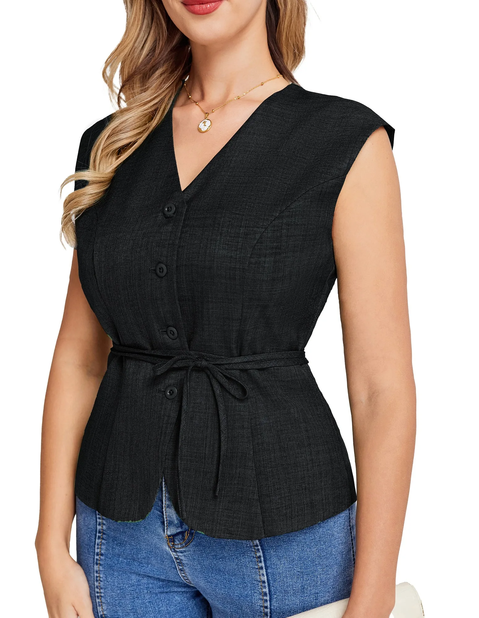 BP Women Vintage Vest Retro V-Neck Single Breasted Vest Coat