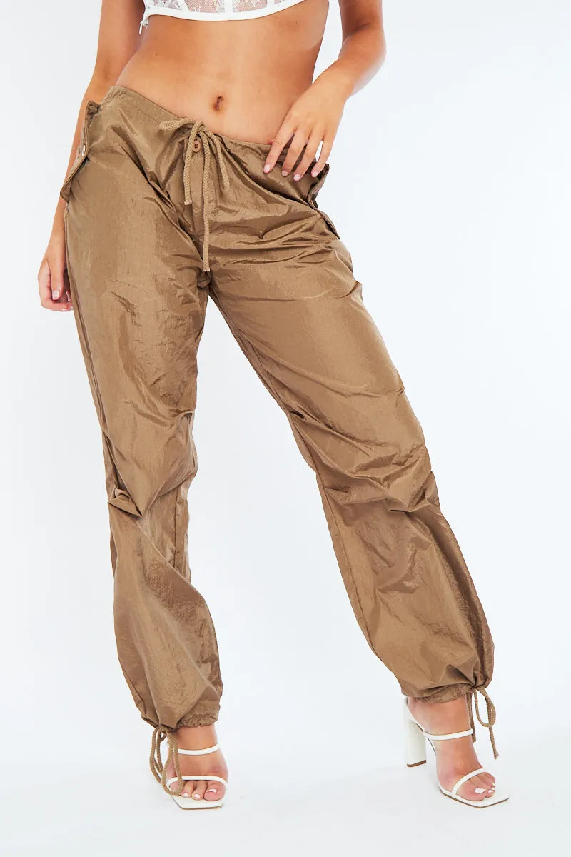 Brown Nylon Parachute Tech Cargo Trousers - Anika