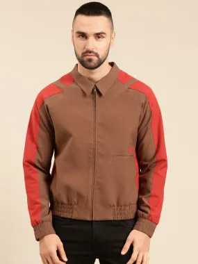 Brown Red Cotton Bomber Jacket - MMBJ022