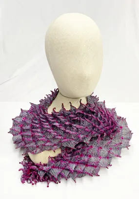 BUNZABURO shibori silk scarf - Fuchsia and silver