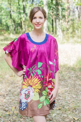 Burgundy Summer Celebration Style Caftan in Jungle of Flowers Pattern