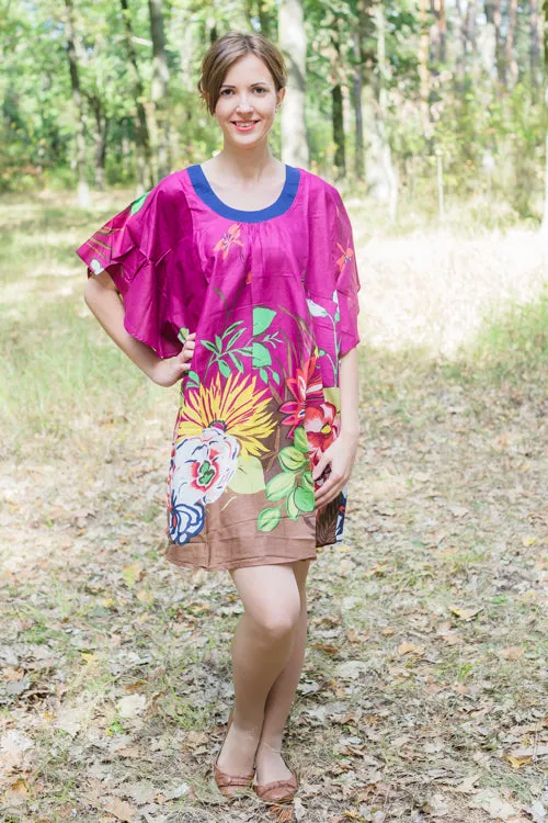 Burgundy Summer Celebration Style Caftan in Jungle of Flowers Pattern