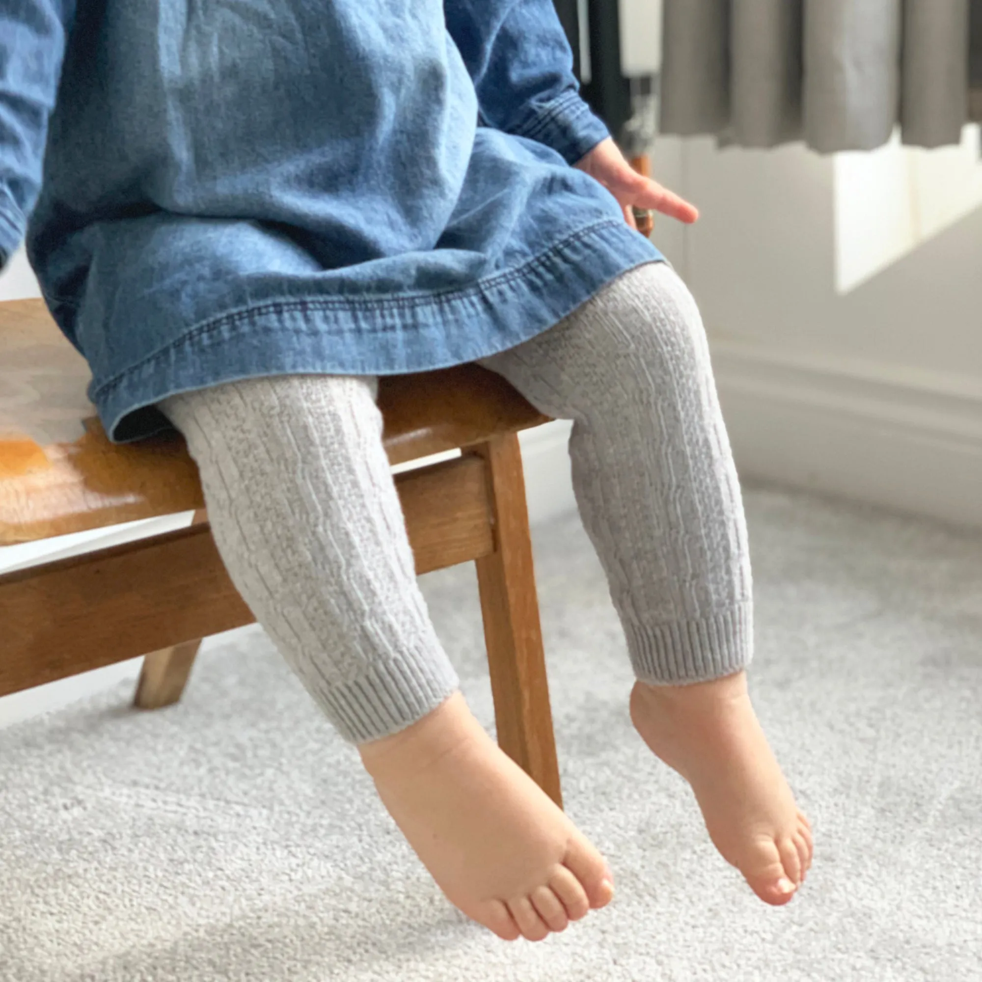 Cable Knit Baby and Toddler Leggings / Footless Tights - Grey Marl