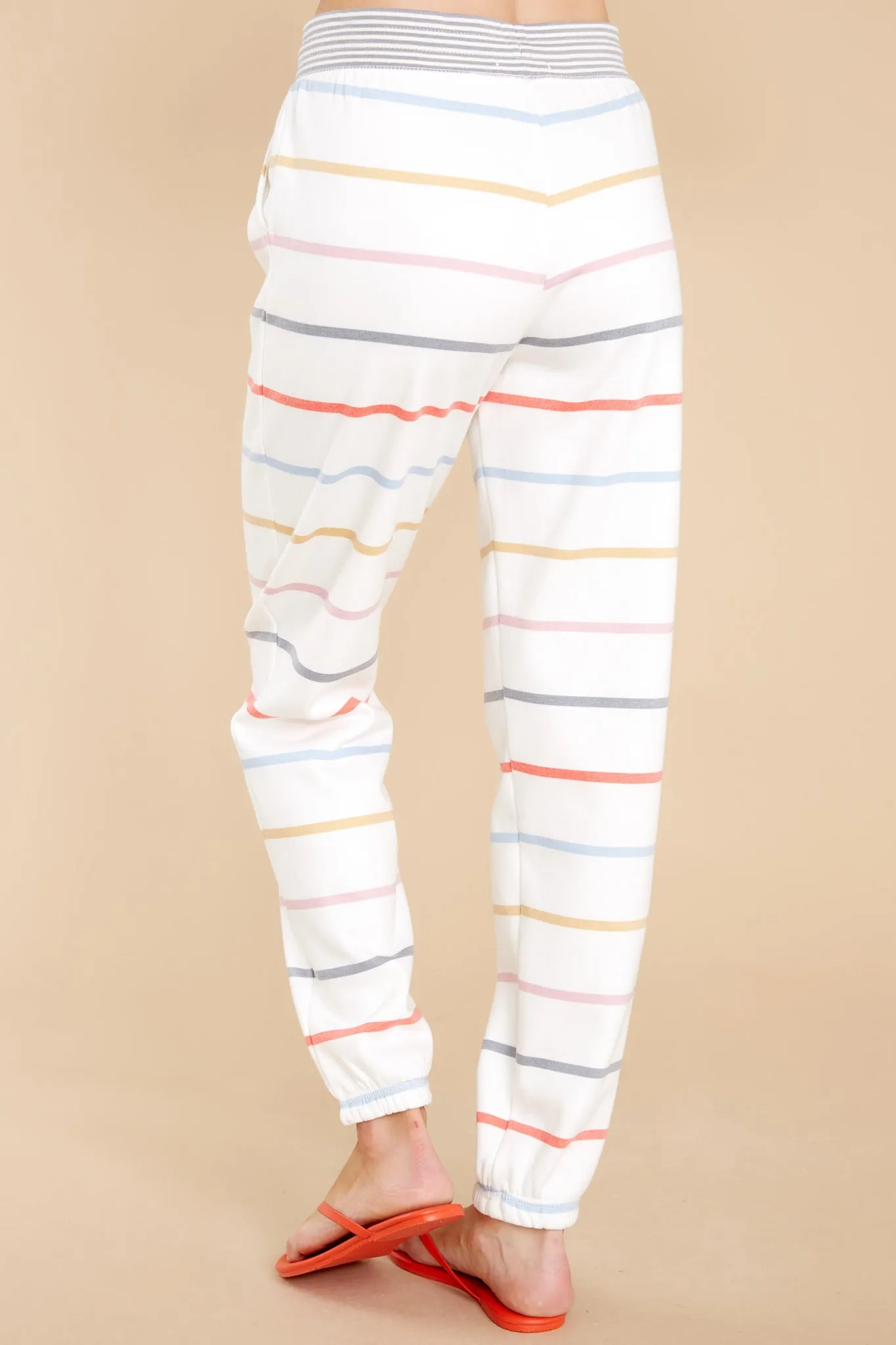 Call It A Night White Multi Stripe Joggers