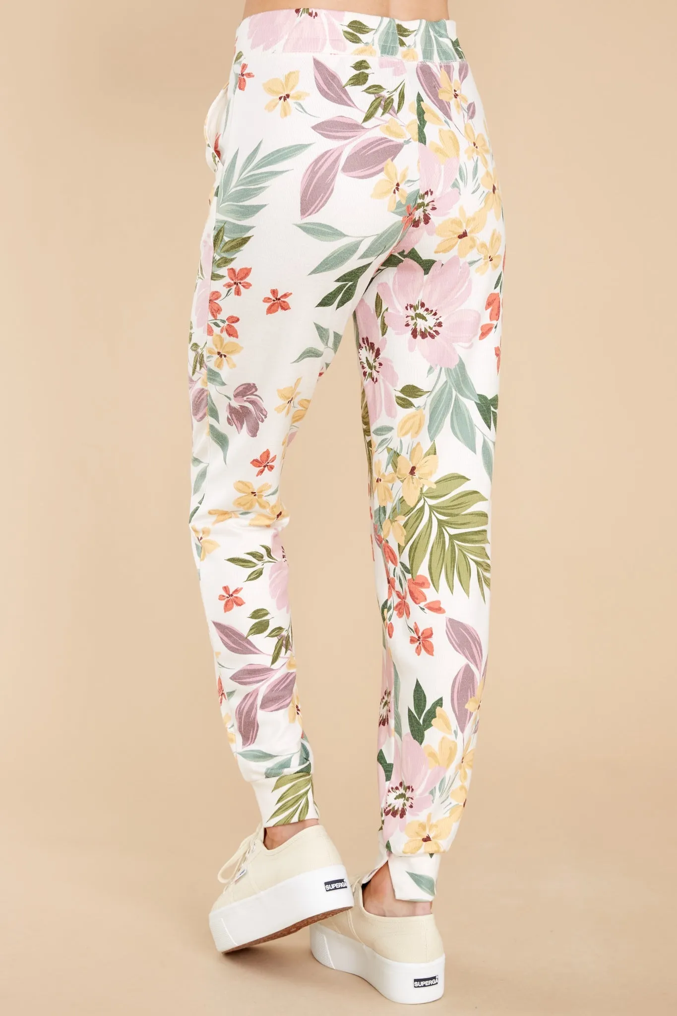 Carefree Living Ivory Multi Floral Joggers