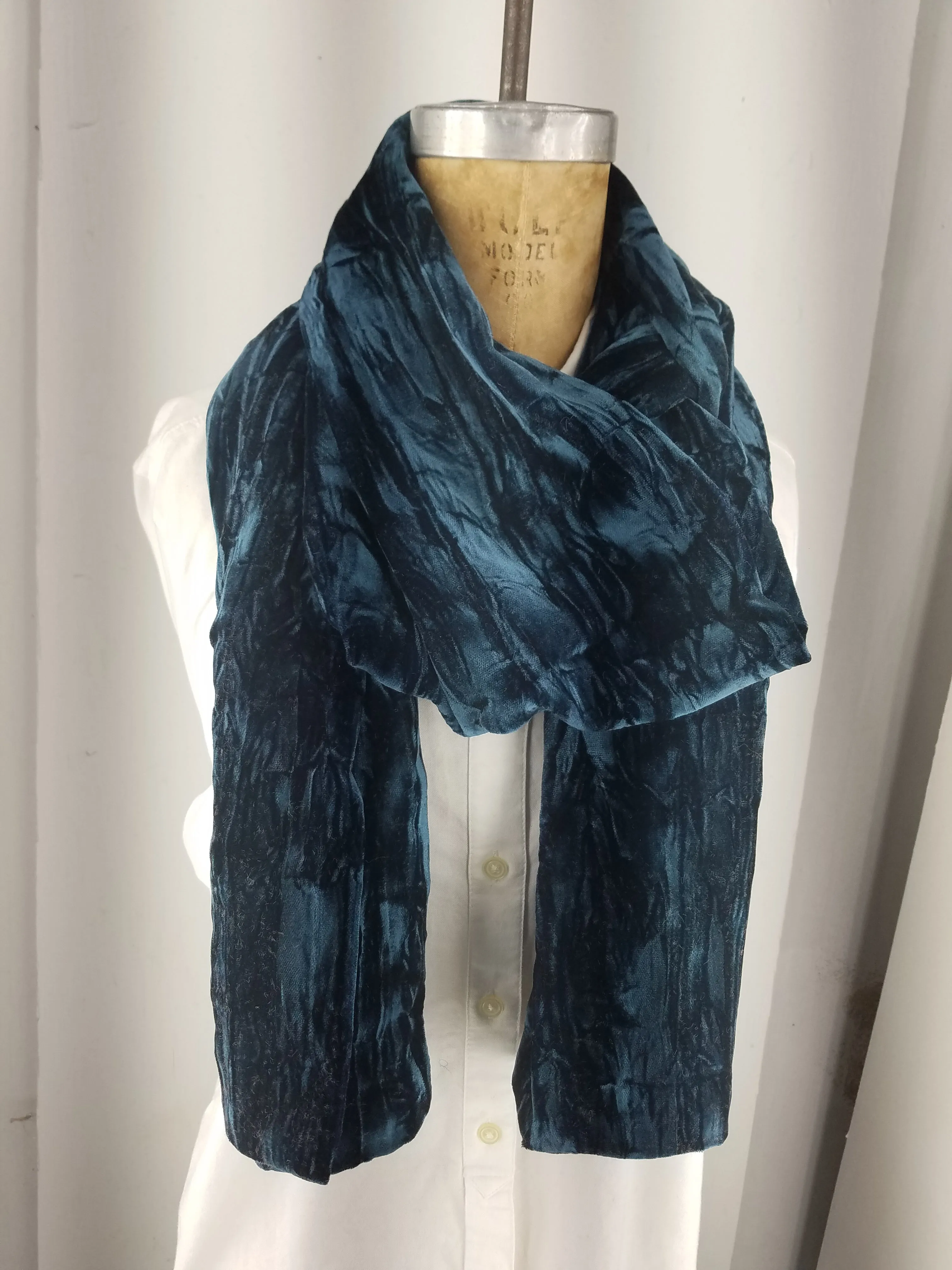 Caspian blue crushed velvet scarf