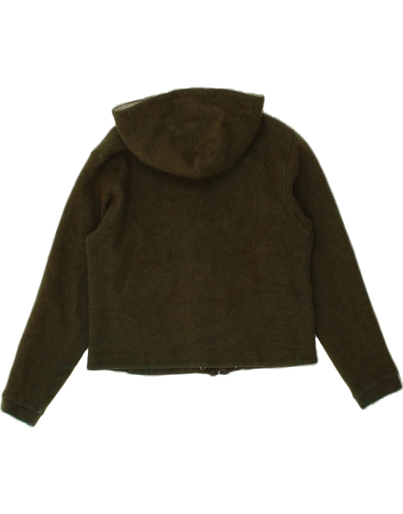 CHAMPION Womens Crop Hooded Cardigan Sweater UK 14 Large Khaki Wool