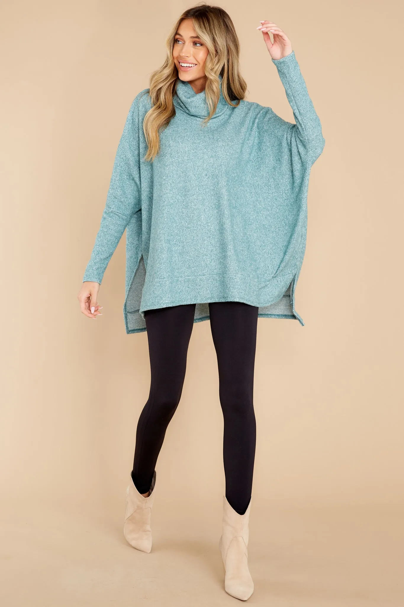 Chic Warmth Aqua Green Turtleneck Sweater