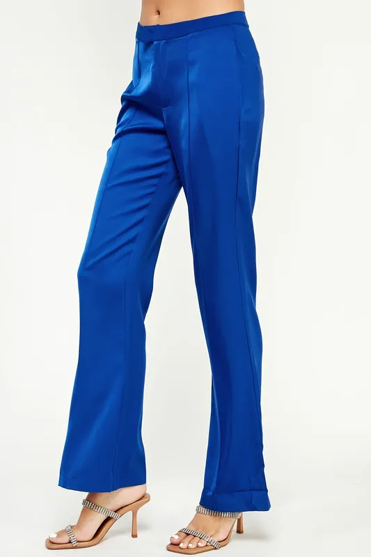 Classic Blue Tailored Satin Pants