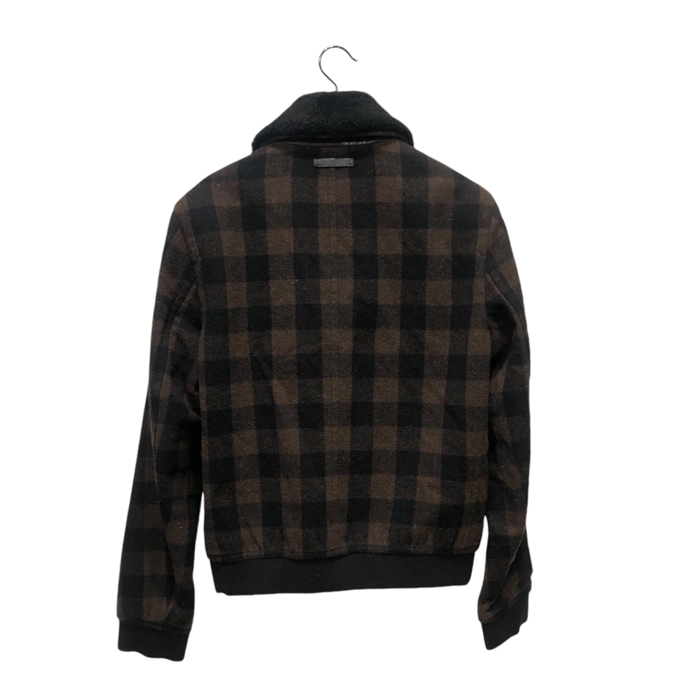 COACH/Jacket/XS/Plaid/Wool/BRW/PLAID FUR COLLAR JACKET