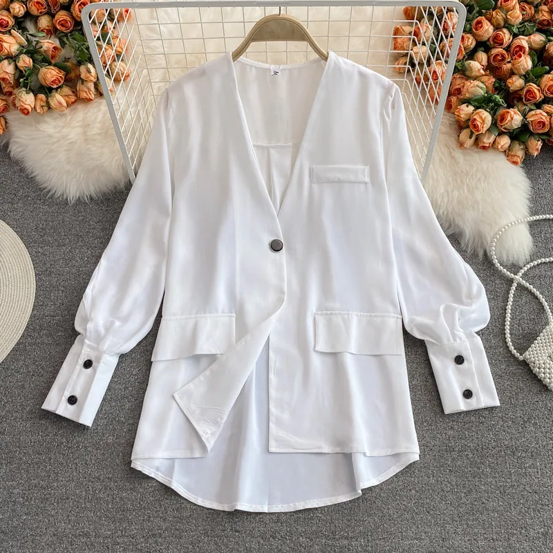 Coat fashion Lantern Sleeve foreign style single breasted top  1670