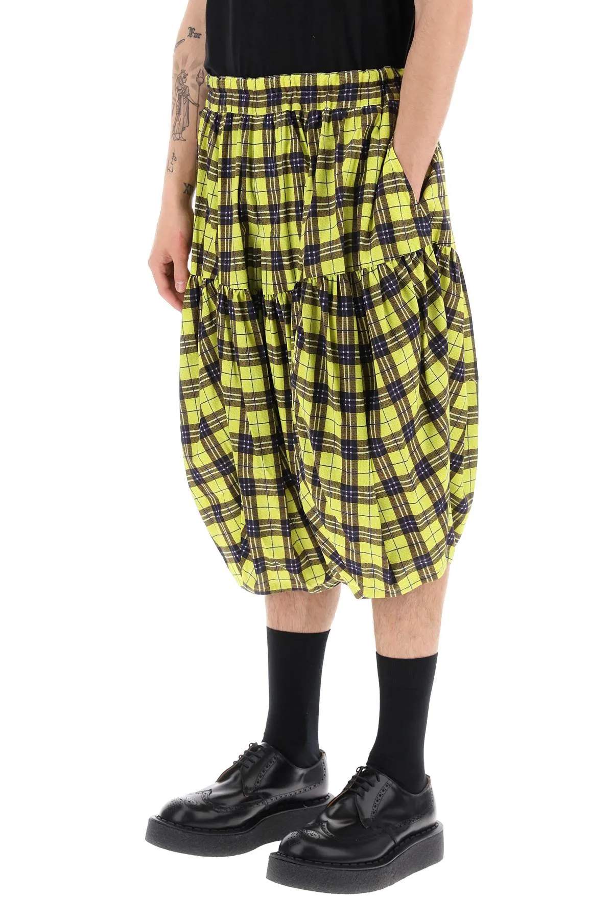 Comme des garcons homme plus check cotton ballon shorts