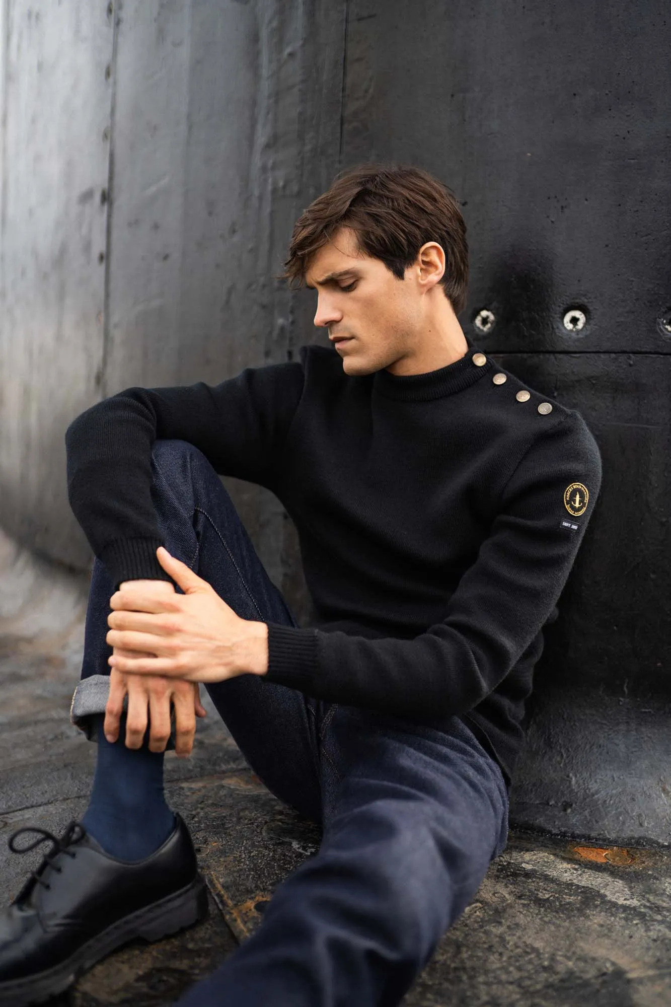 Compas plain sailor jumper - SAINT JAMES x Marine Nationale (NOIR)