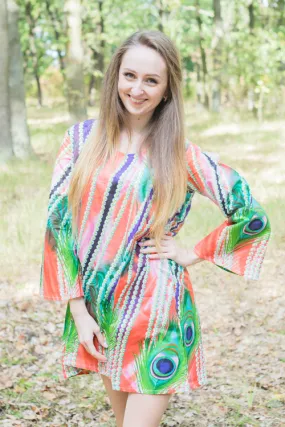 Coral Bella Tunic Style Caftan in Peacock Plumage Pattern