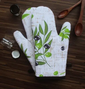 Cotton Anjoe Olive Leaf white Oven Gloves Pack Of 2