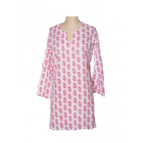 Cotton Tunic Top Corals on White